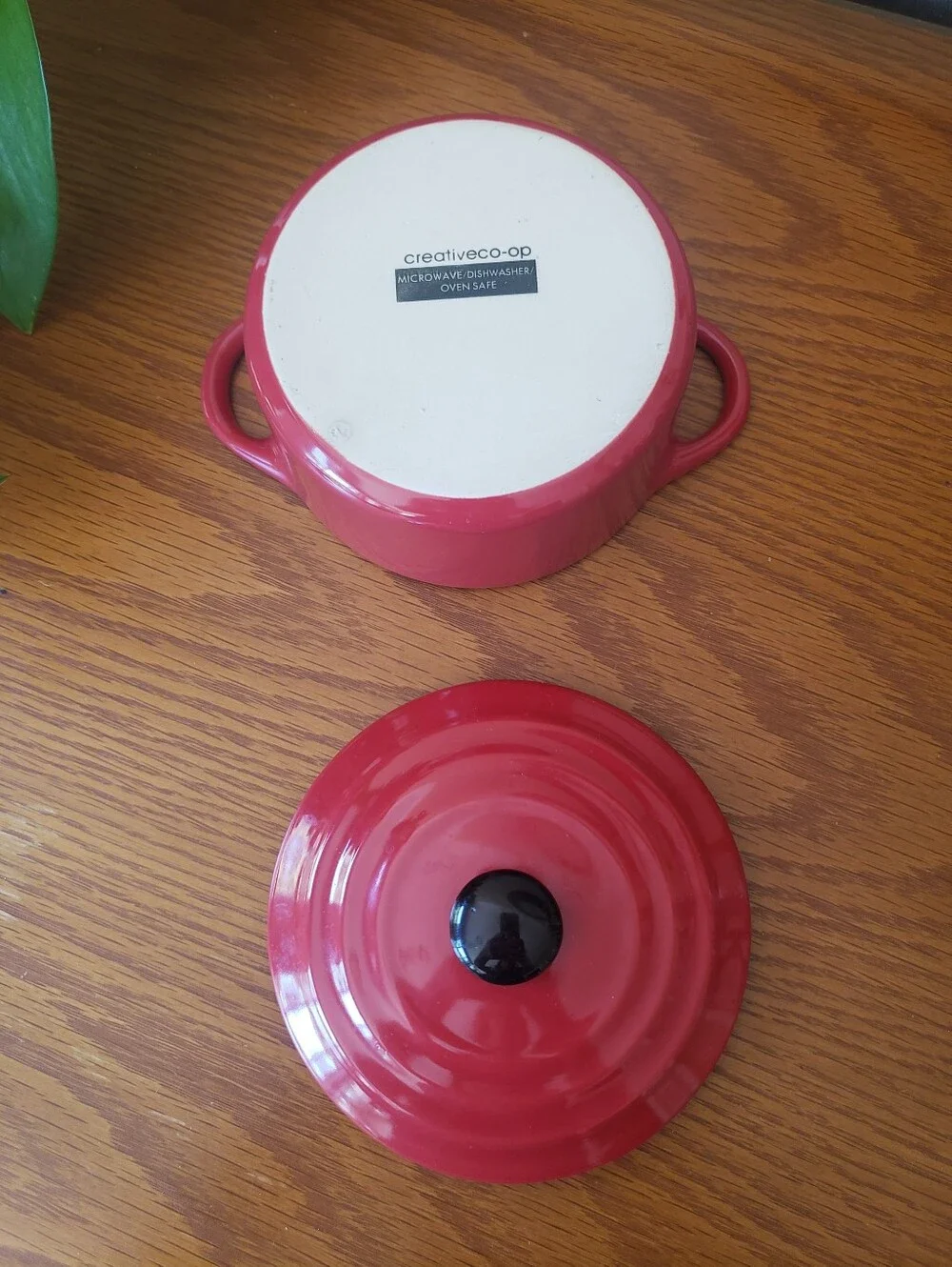 Red Ceramic Mini Casserole Dish With Lid And Handles - 4 3/4